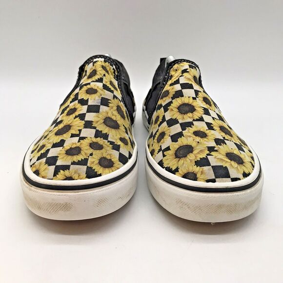 VANS Asher Sunflower Checkerboard Slip On Sneakers Women’s Missy 6 Skate Shoes - Picture 2 of 10